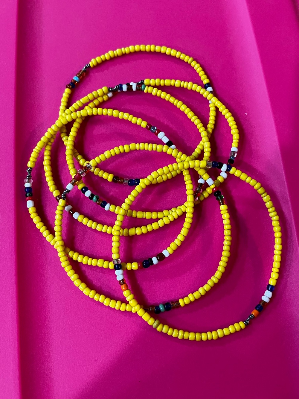 African Handmade Yellow Seed Bead Stretch Bracelet Set